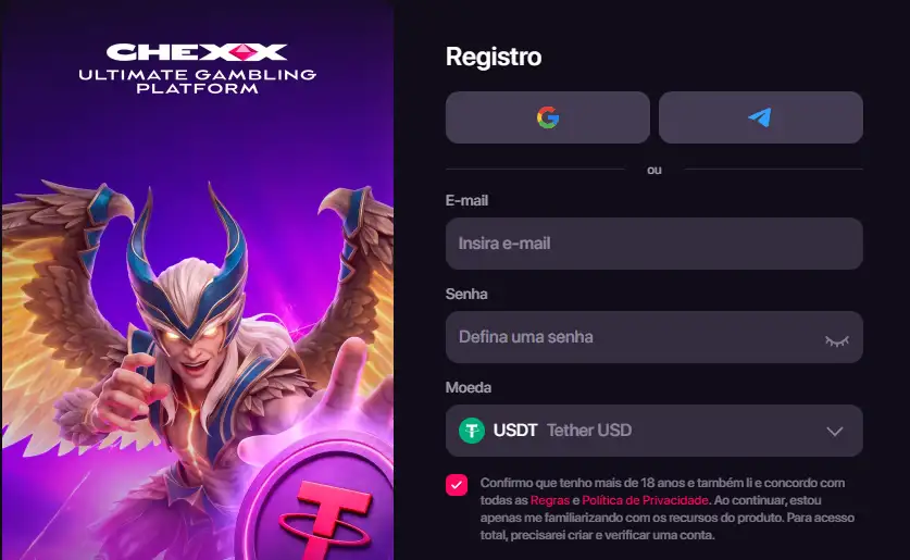 Tela de cadastro CHEXX com os métodos de entrada disponíveis