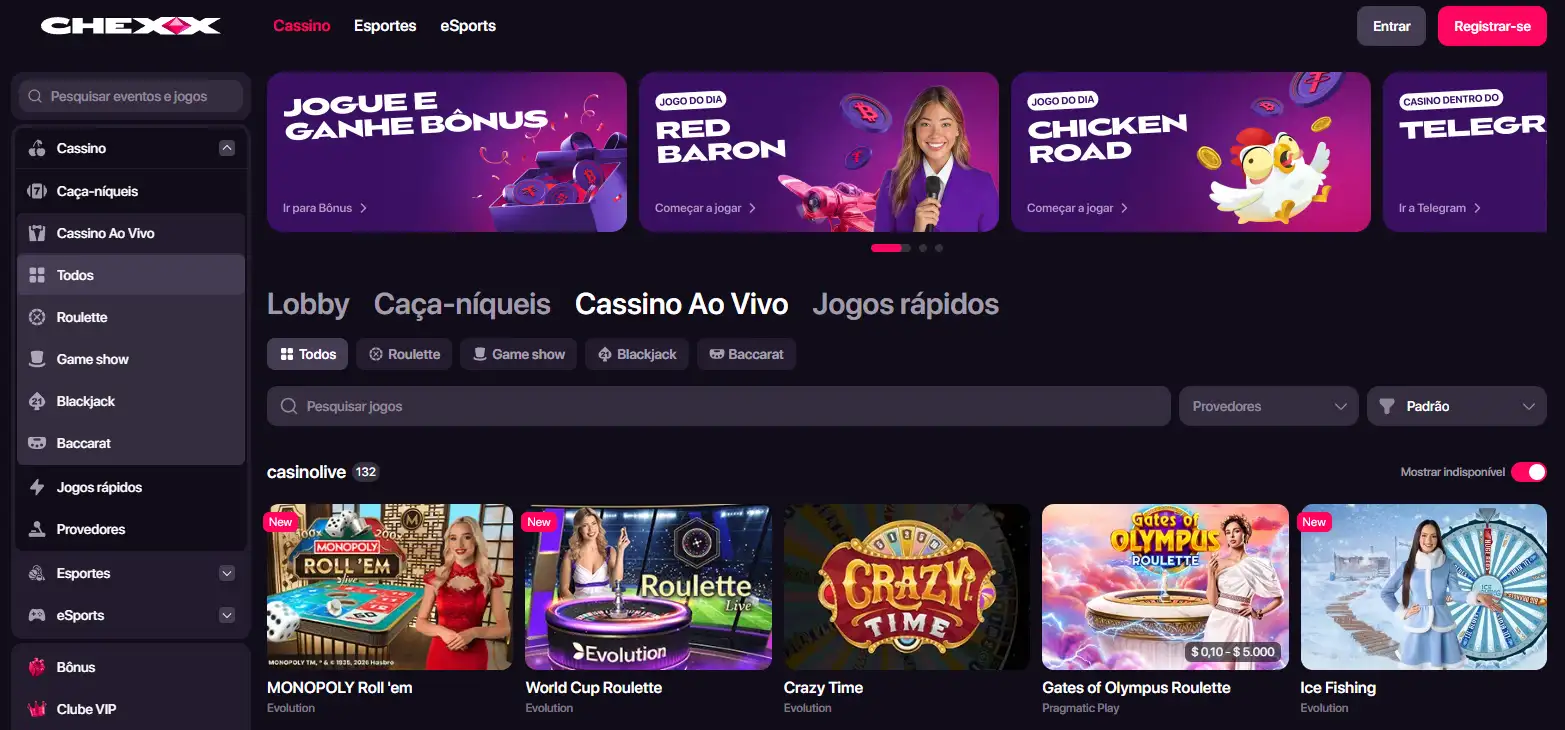 Lobby de cassino ao vivo da CHEXX