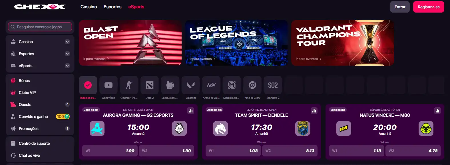 Área de eSports da CHEXX com competições digitais